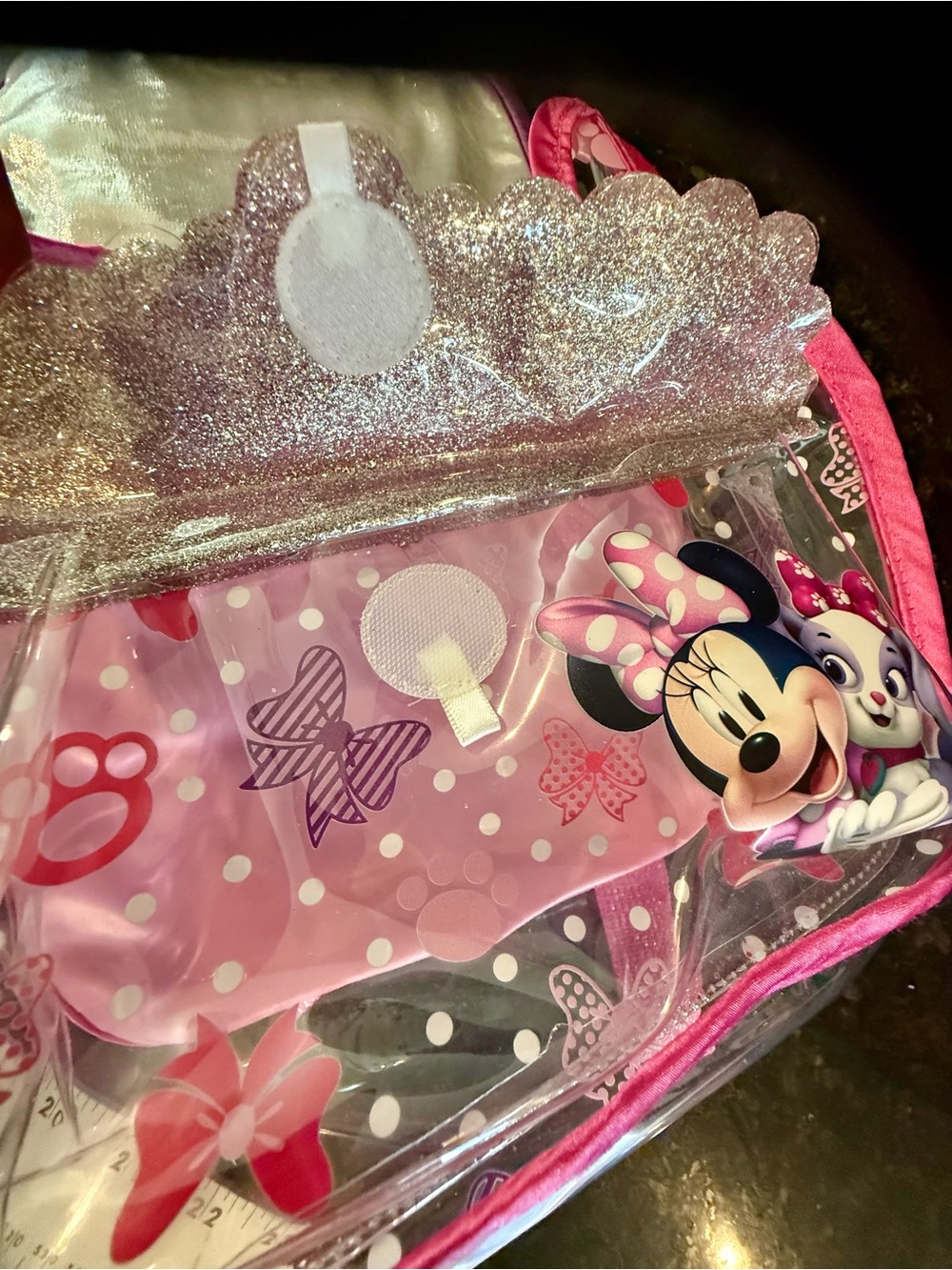 Pink Minnie Mouse Kids clear Backpack with Bow - Picture 8 of 9